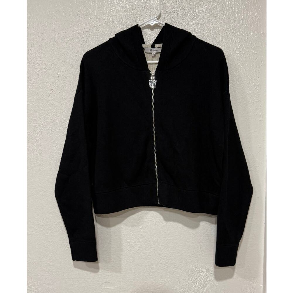 NWT Madewell Double Face Cotton Blend Sweater Hoodie NS667 Black Size Small - Picture 2 of 6